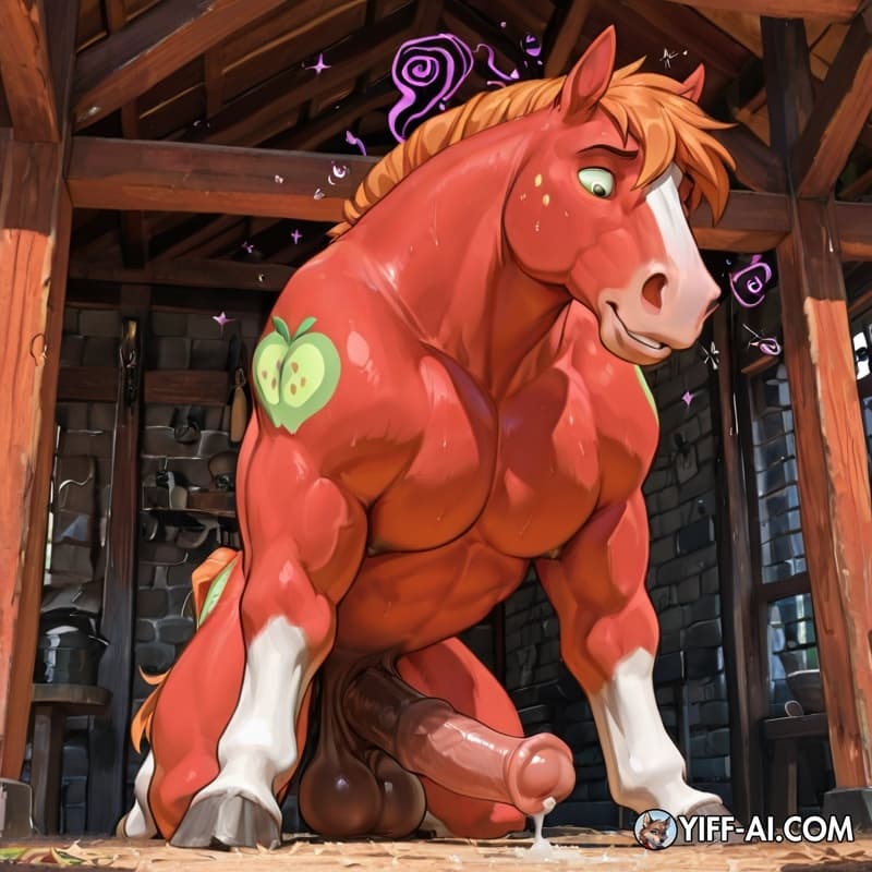 MLP, Horse, Big_Macintosh, muscular_male, feral, big_cock, all_fours, big_balls, erection, cumming, mind_control,