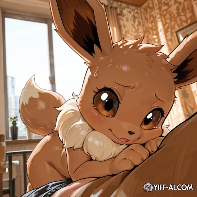 eevee anthro slim male getting dominated by a larger anthro female