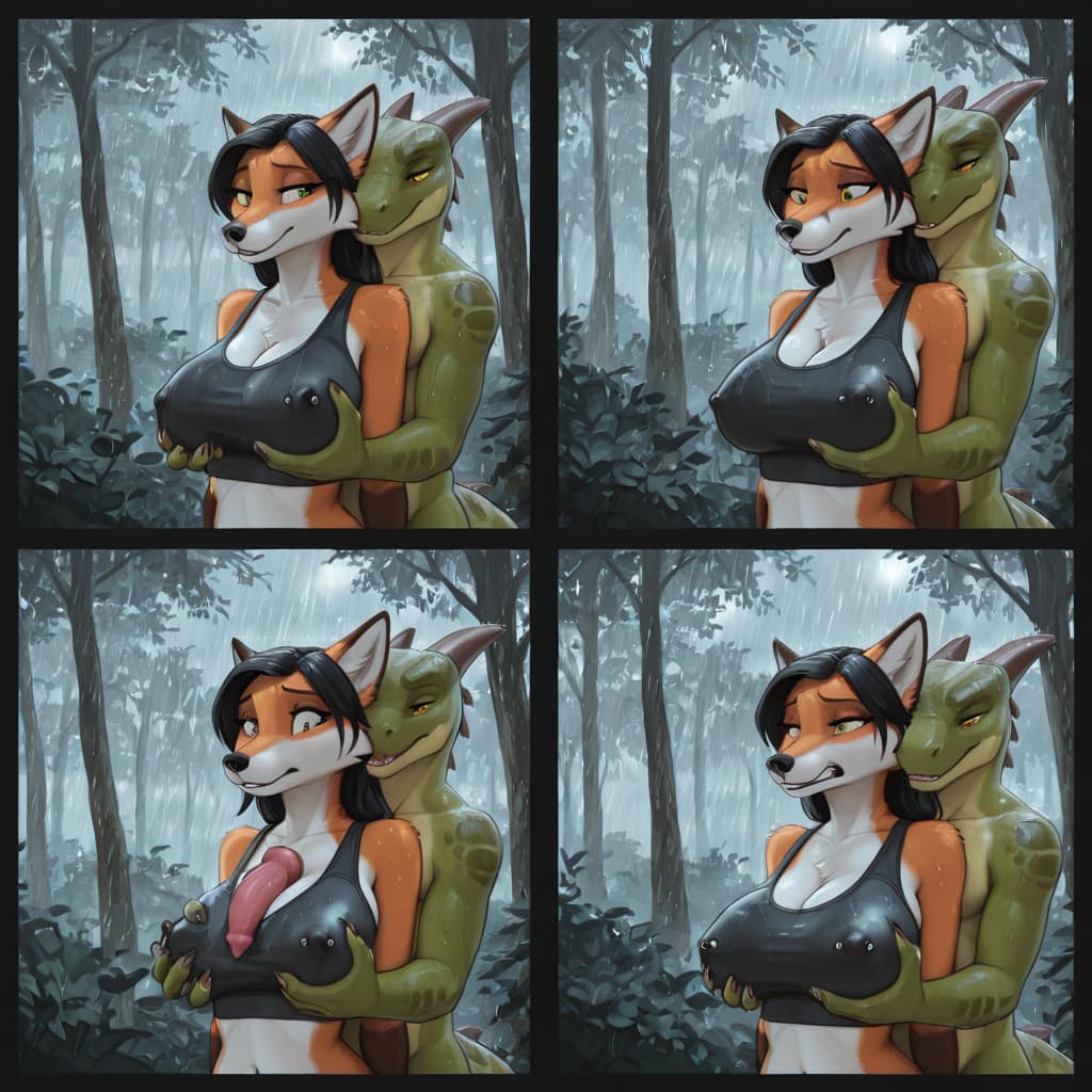 By nickii, by tartii, by ECMajor Anthro, Female, nipple_piercing, big_breasts, vagina piercing, facial_piercing, hair duo_focus, male/female, Male and female, spiked_penis, sheathed_tapering_penis,