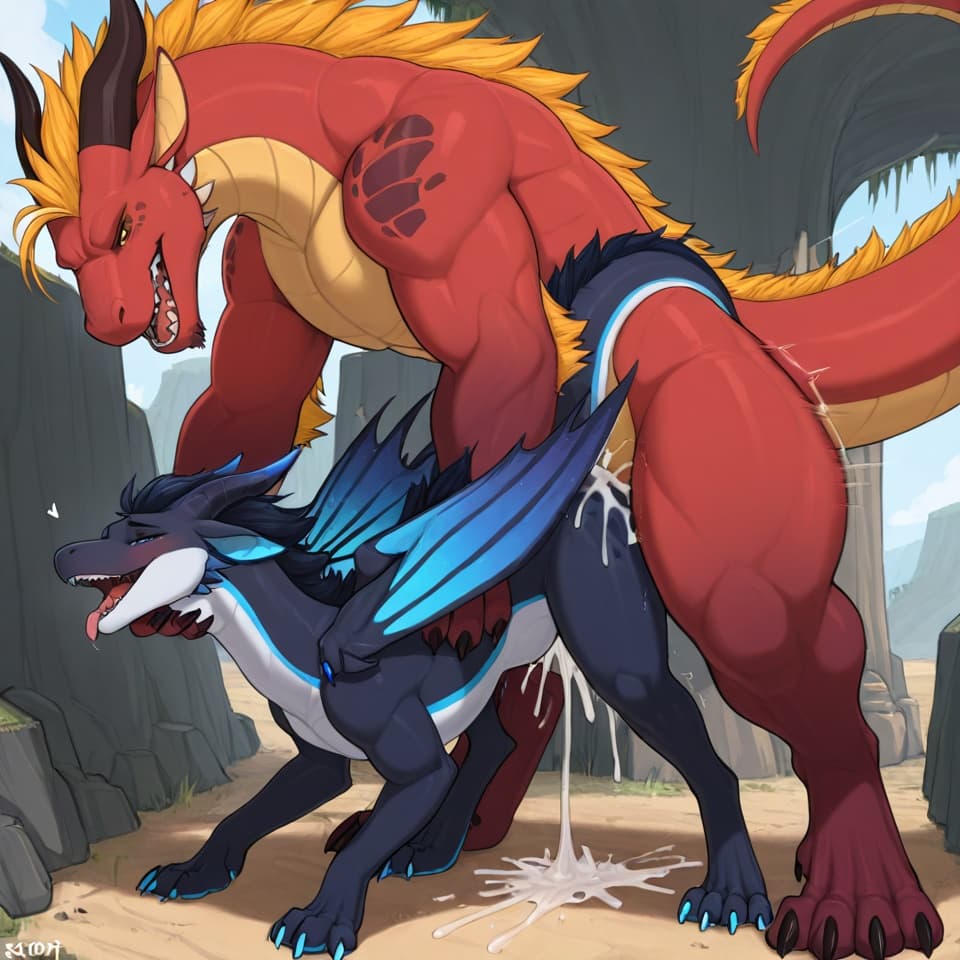 (Male dragon (feral:1.3)), (female small_animal (feral:1.3)) male_penetrating, female_penetrated, fully_inside, size_difference, larger_male, large_penetration, cum_inside,