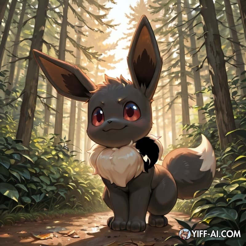 Solo, anthro Eevee, black fur, red eyes, cartoon