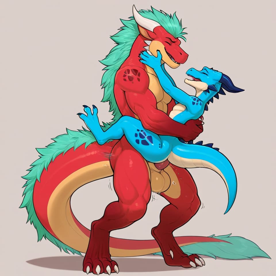(Male dragon blue (feral:1.3)), +(female kobold green (feral:1.3)), male_penetrating, female_penetrated, fully_inside, size_difference, larger_male, extreme_size_difference, large_penetration,