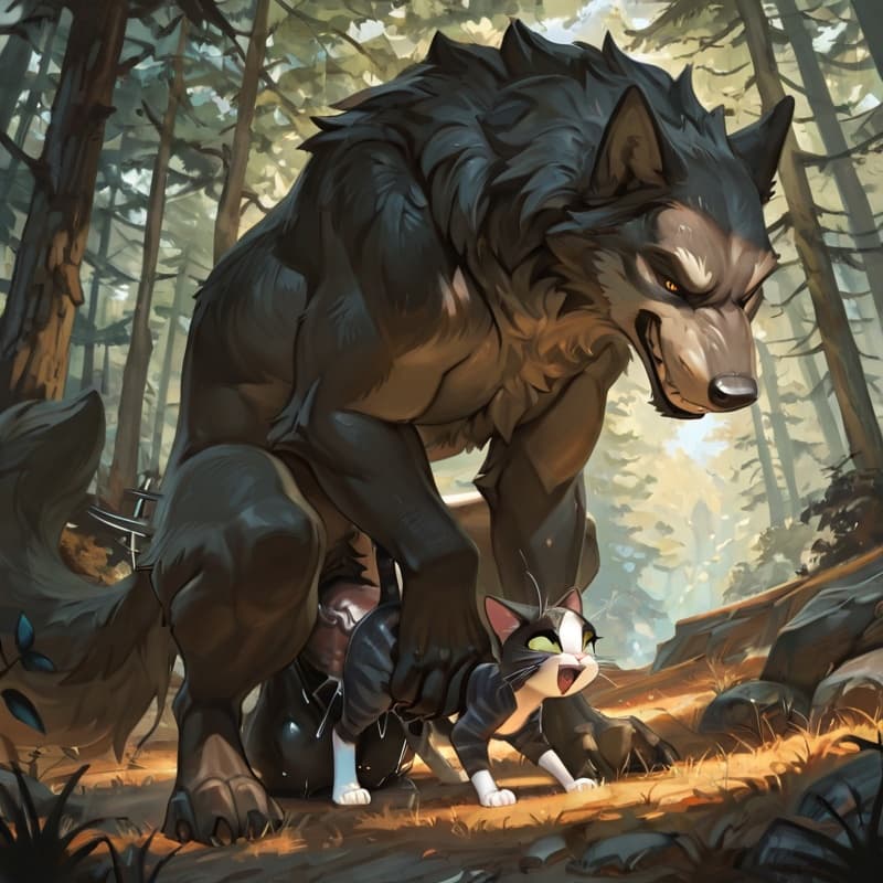 (Male wolf big_penis (feral:1.3)), +(female cat (feral:1.3)), male_penetrating, female_penetrated, fully_inside, larger_male, (extreme_size_difference:1.3), (extreme_penetration:1.3),