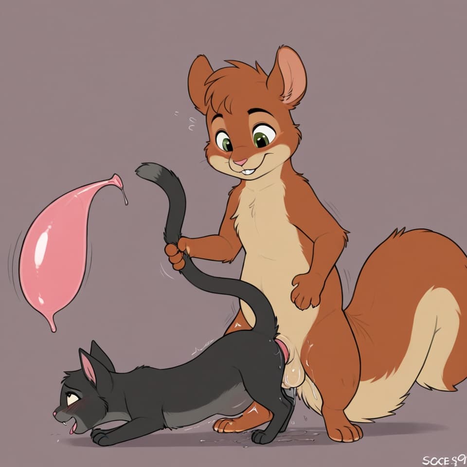 (Male cat, (feral:1.3), humanoid_penis), (female squirrel , (feral:1.3)), vaginal_penetration, penetration, feral_on_feral, feral_penetrating_feral, size_difference, larger_male, male_penetrating_fema
