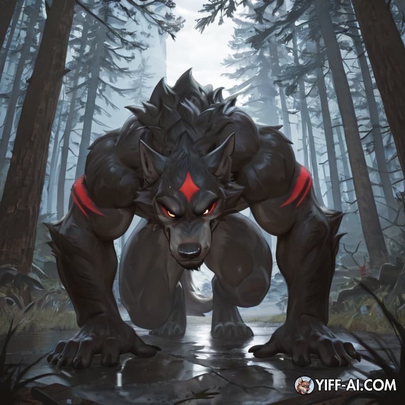 A male red furry wolf and a male furry male werewolf