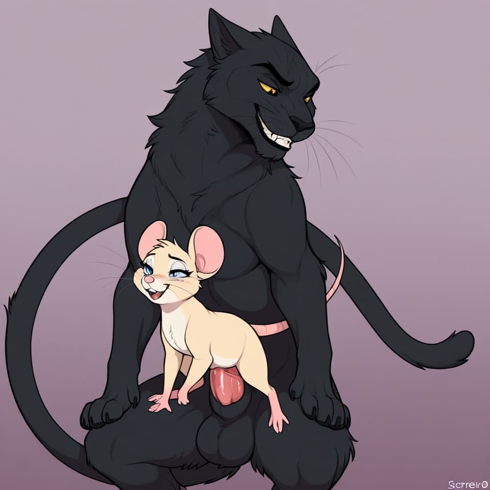 (Male cat, (feral:1.3), humanoid_penis), (female mouse, (feral:1.3)), vaginal_penetration, penetration, feral_on_feral, feral_penetrating_feral, size_difference, larger_male, male_penetrating_female,