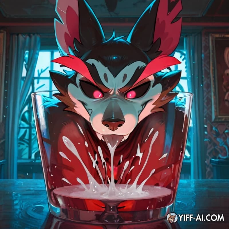 Husk from hazbin hotel fith a huge dick , many glass filled with his sperm, husk look at us with a exiting eyes, he ask us if we want to taste his sperm