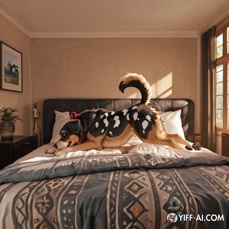 furry female cow get fucked by a feral dog in her bed room