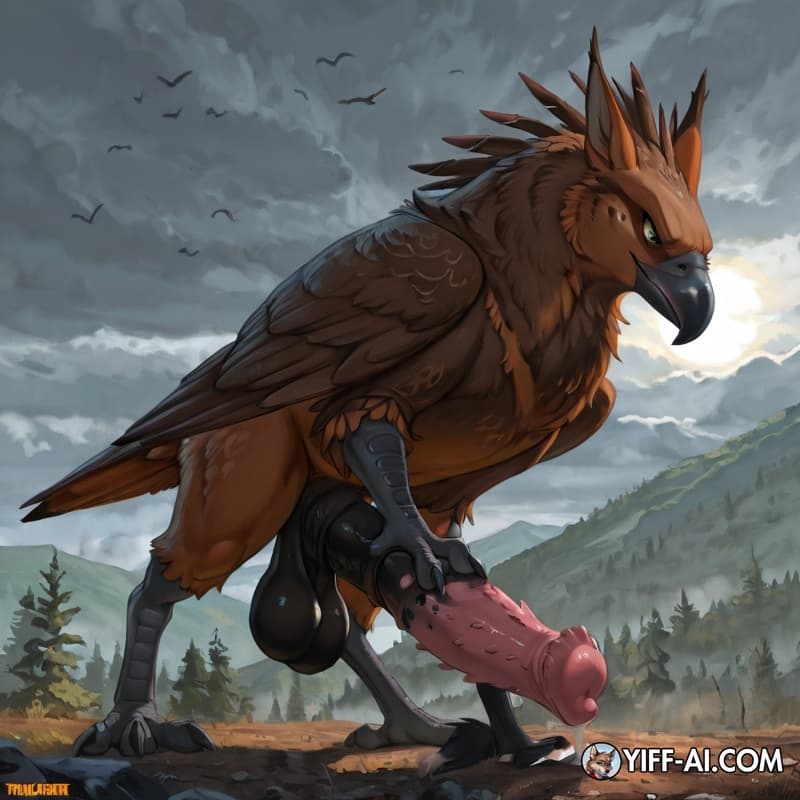 (by truegrave9), (feral showing off his avian penis:1.9),solo, feral, animal_genitalia, animal_penis, hybrid_genitalia, hybrid_penis, avian_penis, penile_spines, 40_inch_penis, long_penis, saggy_balls
