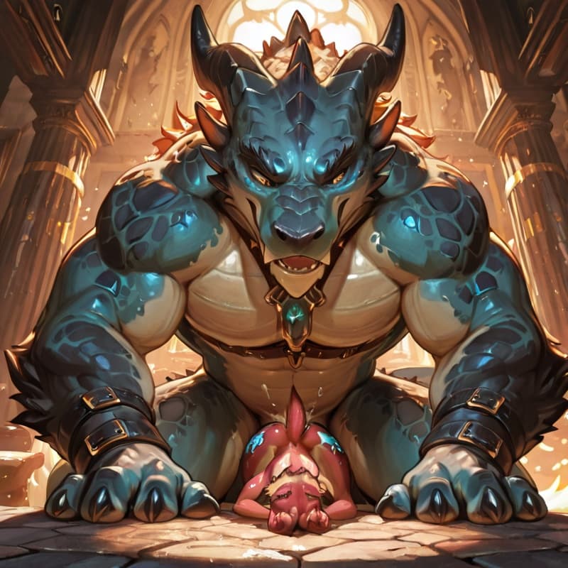 (Male dragon (feral:1.3)), (female kobold (feral:1.3)) male_penetrating, female_penetrated, fully_inside, size_difference, larger_male, extreme_size_difference, 