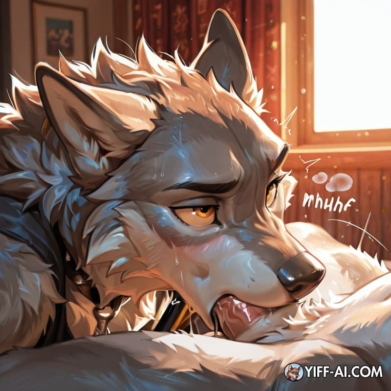 duo, anthro, wolves, blowjob, moaning loudly
