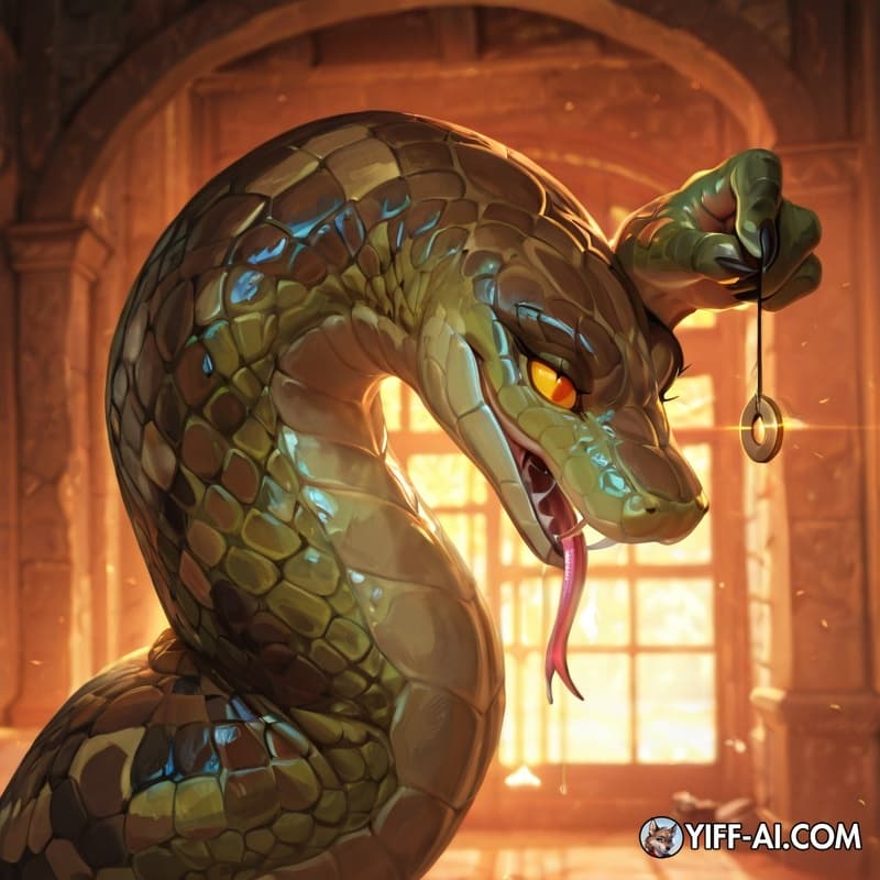 snake, hypnosis,lustful_gaze, , lizard, holding_head, drooling,