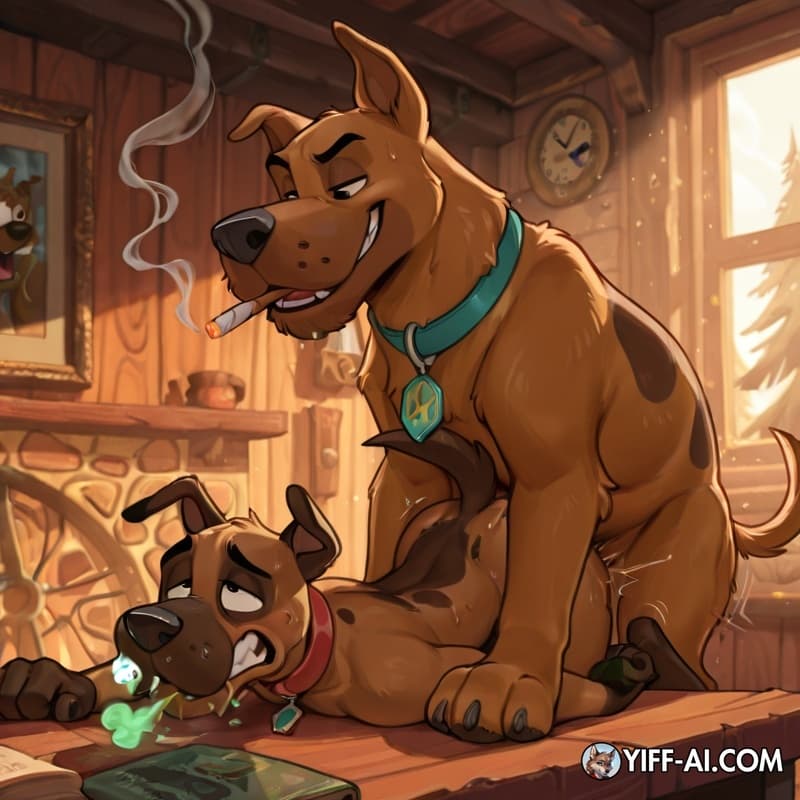 furry, dog, Anthro, male/male, male_penetrating_male, stoned, courage_the_cowardly_dog, Scooby, smoking_marijuana, soft_vore, smoke_from_mouth,