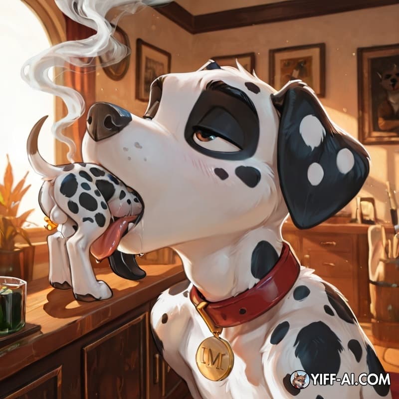 male/male, furry, gay, stoned, soft_vore, oral_vore, same_size_vore, smoking_marijuana, cartoon, Dylan Dalmatian, 101_dalmatian_steet
