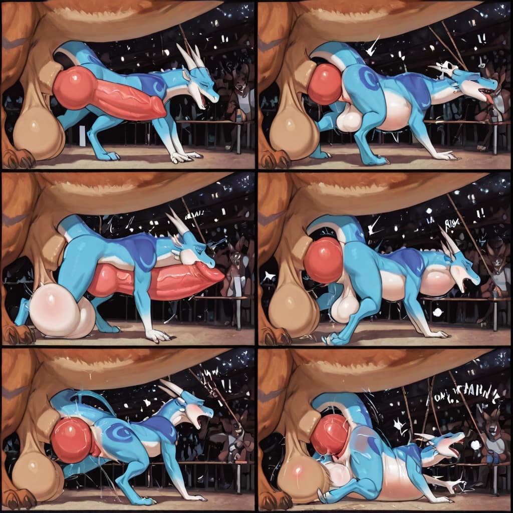 feral_penetrating_anthro, bestiality, intraspecies_bestiality, feral_wolf, huge_penis, knotted_penis, huge_balls, saggy_balls, swinging_balls, anthro_dragon, furred_dragon, slim_anthro, digitigrade, d