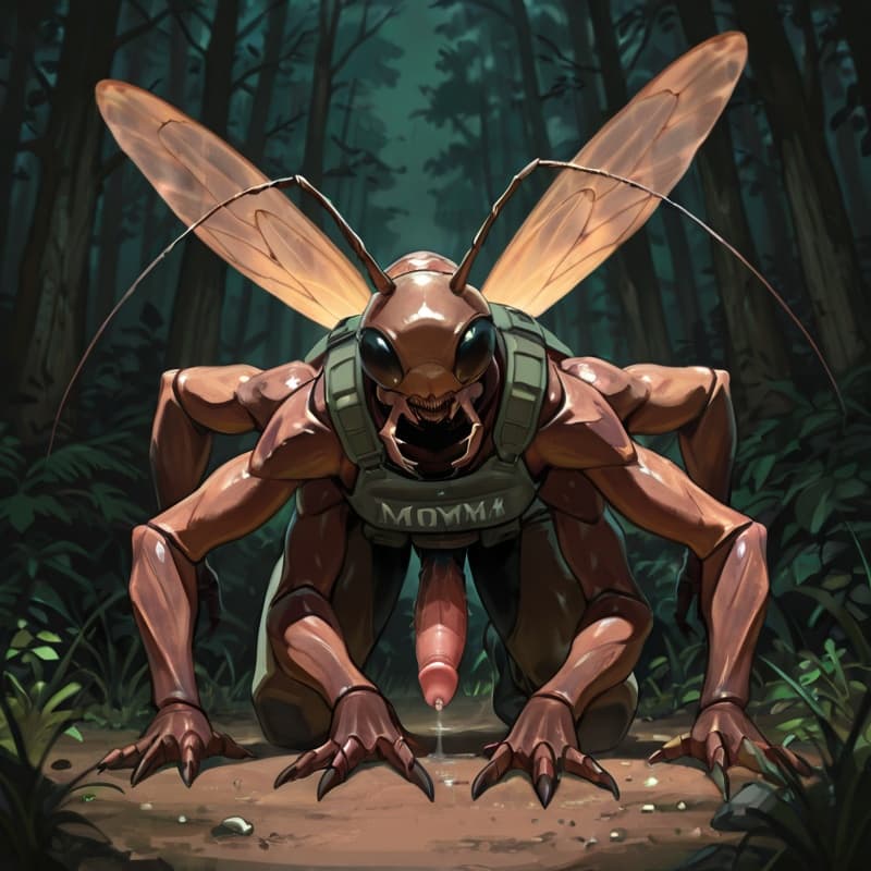 solo, futa, cockroach,(4_arms:1.3) , insectophilia, horror_(theme), breasts, musk_cloud, mommy_kink, mandibles, body_horror, nightmare_fuel, insect_wings, insect_penis, safe, hybrid_genitalia, queen