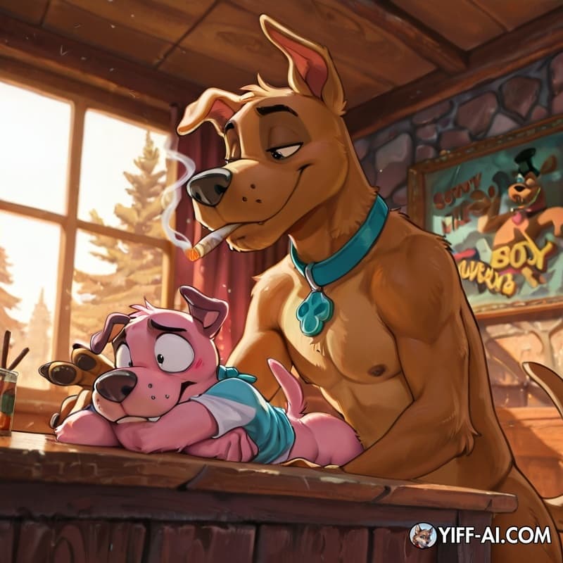 male/male, gay, yiff, soft vore, furry, courage the cowardly dog, Scooby-Doo, stoned, smoking_marijuana,