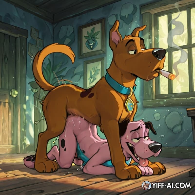 furry, dog, male/male, male_penetrating_male, stoned, courage_the_cowardly_dog, Scooby, smoking_marijuana, soft_vore,