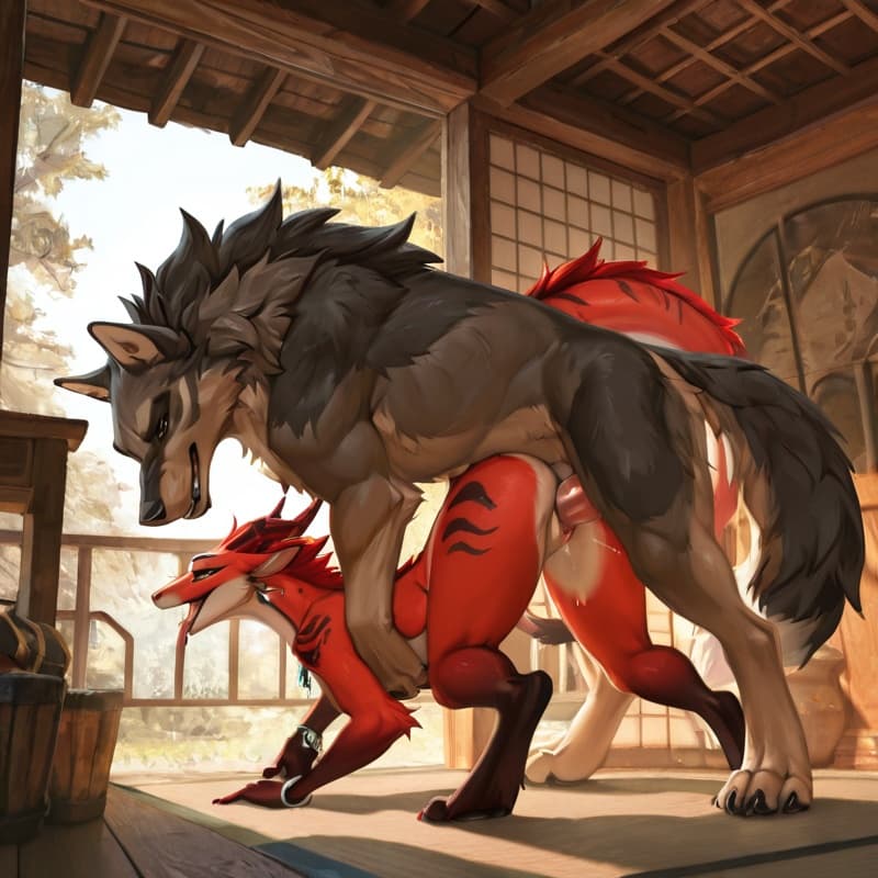 By_Neshi, feral_wolf, wolf_penetrating_dragon, digitigrade, slim_anthro, anthro_dragon, furred_dragon, bestiality, interspecies_bestiality, feral_penetrating_anthro, male_penetrating_female, vaginal_p