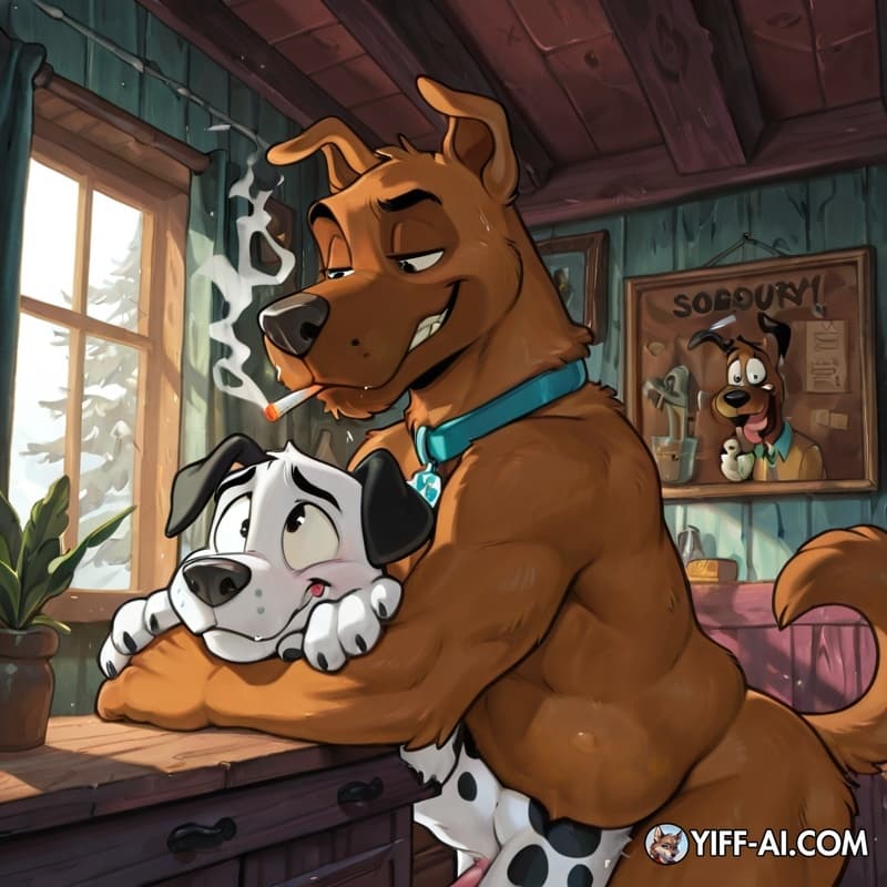 furry, dog, Anthro, male/male, male_penetrating_male, stoned, courage_the_cowardly_dog, Scooby, smoking_marijuana, soft_vore, smoke_from_mouth, same_size_vore, male/male, Kypto, Dylan dalmatian