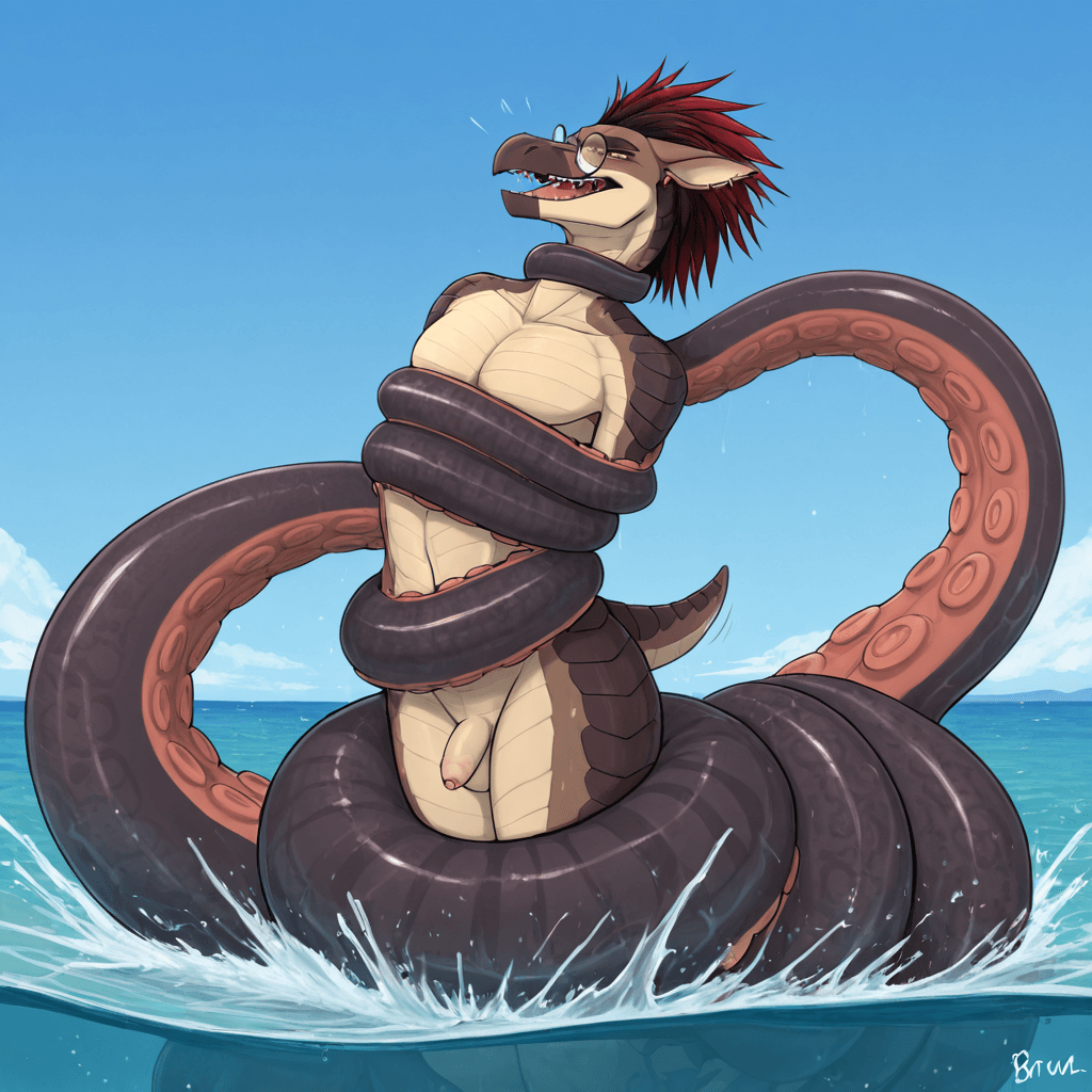 by brouva, by dark_nek0gami, by spiritalpha skinny Male, Male Kig-yar Ruuhtian scales, vanilla skin vanilla body, foreskin, small_penis, micropenis, short_tail, solo_Focus multiple_piercings, short_ma