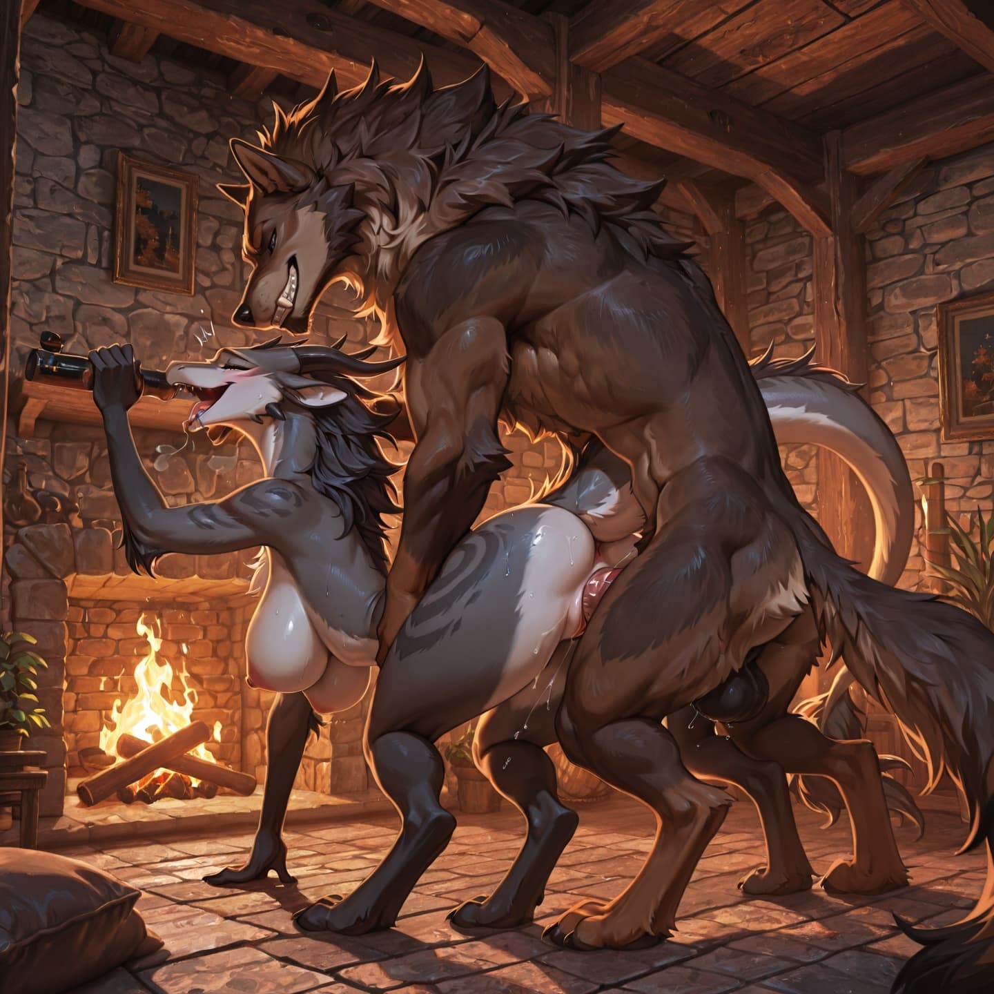 feral_penetrating_anthro, bestiality, intraspecies_bestiality, feral_wolf, anthro_dragon, furred_dragon female_anthro, male_feral, detailed_vaginal_penetration