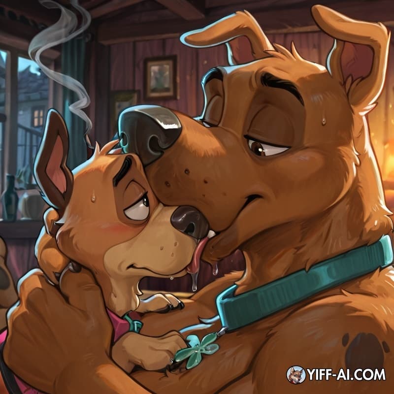 furry, dog, male/male, stoned, courage_the_cowardly_dog, Scooby, smoking_marijuana, soft_vore, oral_vore, head engulfed