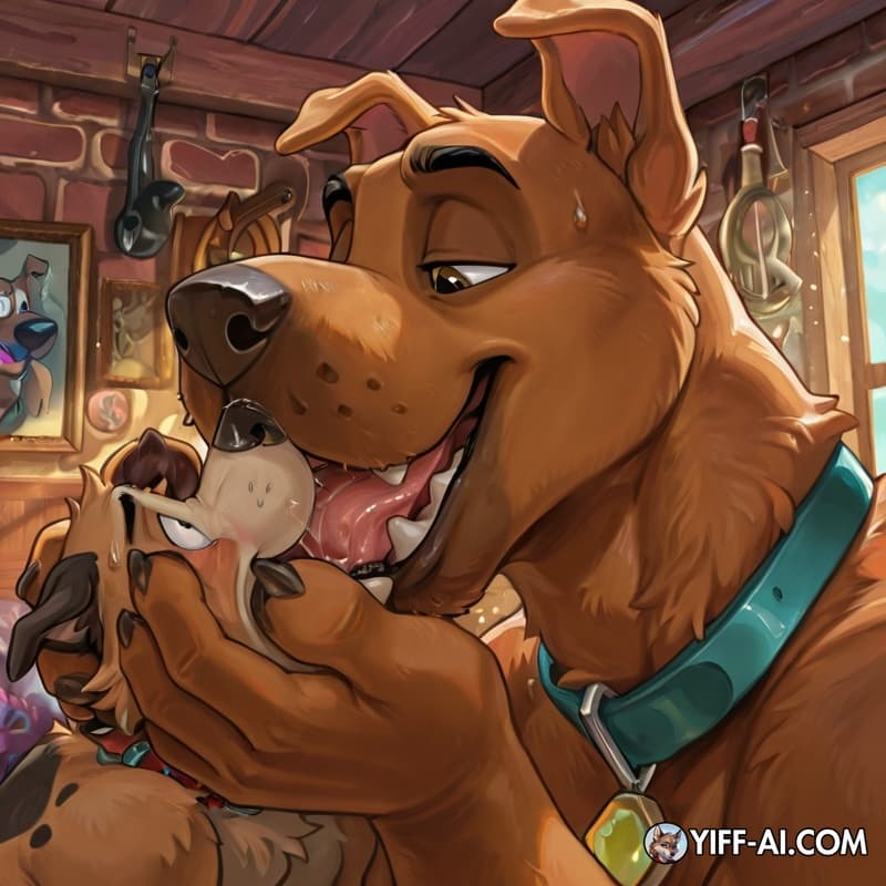 duo, furry, dog, anthro, male, gay, oral_vore, stoned, courage_the_cowardly_dog,swallowing, Scooby