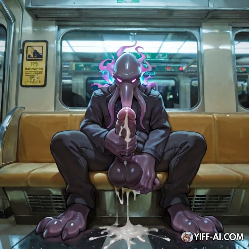 Mindflayer, mind_control, big_hands, big_feet, sitting, Subway, masturbation, cum, grabbing, big_cock, big_balls,
