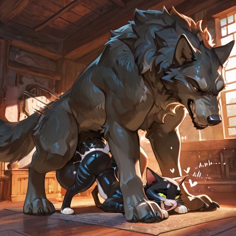 (Male wolf big_penis (feral:1.3)), +(female cat (feral:1.3)), male_penetrating, female_penetrated, fully_inside, larger_male, (extreme_size_difference:1.3), (extreme_penetration:1.3),