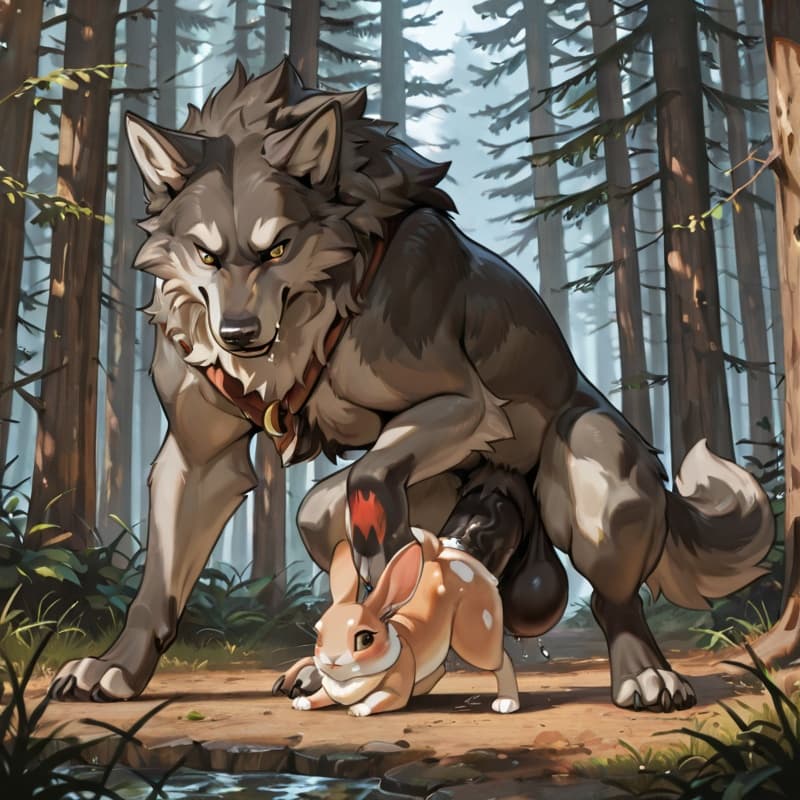 (Male wolf, big_penis, (feral:1.3)), +(female rabbit (feral:1.3)), male_penetrating, female_penetrated, fully_inside, size_difference, larger_male, extreme_size_difference, extreme_penetration,