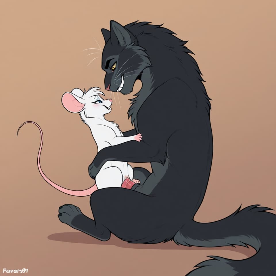 (Male cat, (feral:1.3), humanoid_penis), (female mouse, (feral:1.3)), vaginal_penetration, penetration, feral_on_feral, feral_penetrating_feral, size_difference, larger_male, male_penetrating_female,