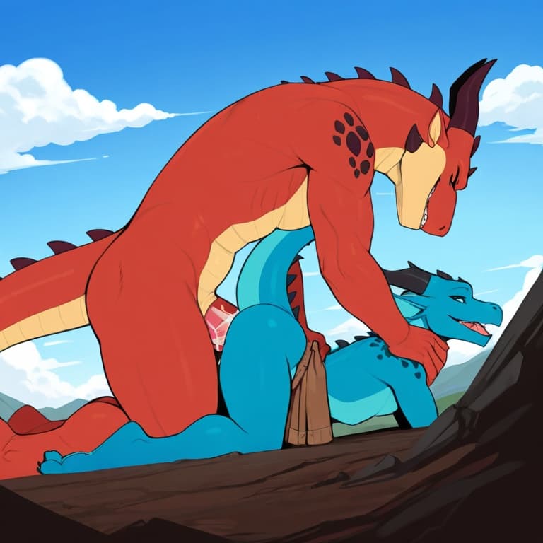 trio, dragon, kobold, male, female, (larger_male:1:3), big_penis, size_difference, nude, vaginal_penetration, living_condom, cum_in_vagina, playful, outside, (feral_penetrating:1.3), (feral_male:1.3),