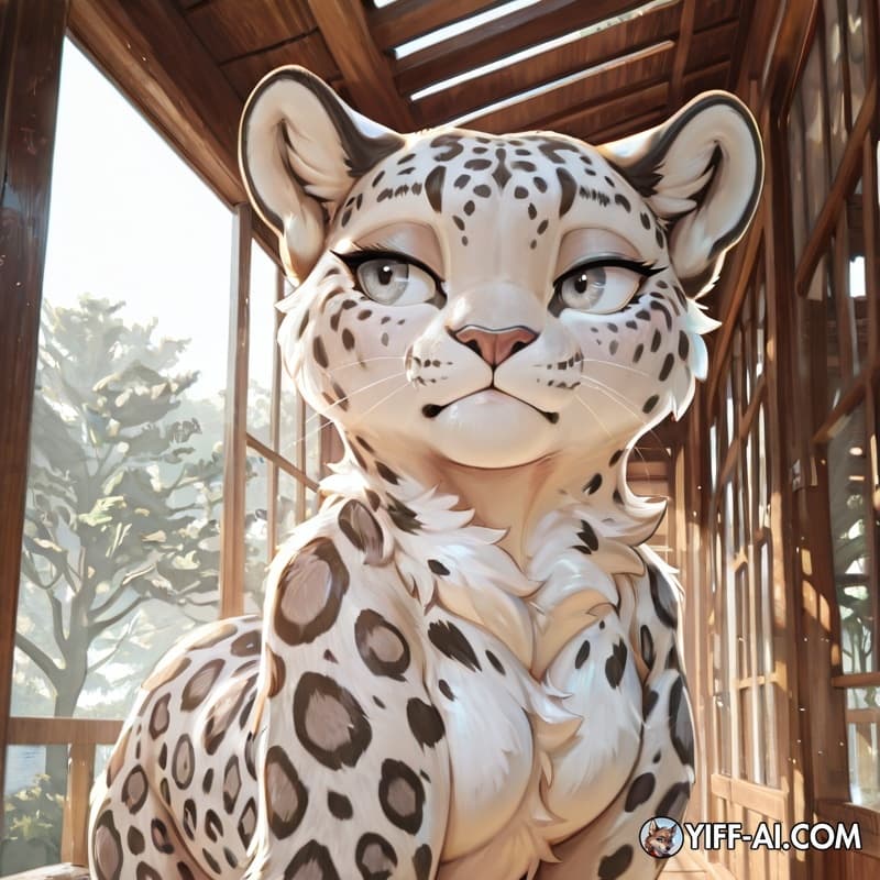 solo, leopard_spots, white_body, white_fur, grey_eyes, diphallism, kemono,