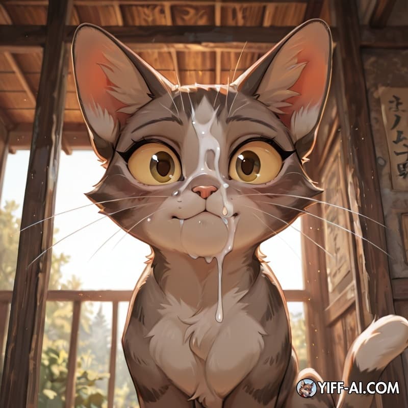 Solo, feral, cum_on_face, domestic_cat, looking_at_viewer