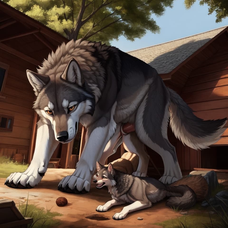(Male wolf, huge, (feral:1.3), humanoid_penis), (female house_cat, (feral:1.3)), vaginal_penetration, feral_on_feral, feral_penetrating_feral, size_difference, larger_male,