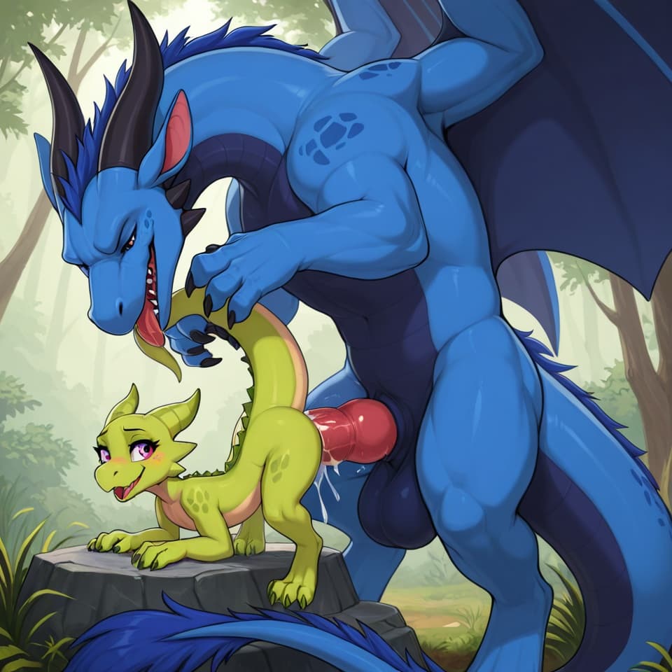 (Male dragon blue big_penis (feral:1.3)), +(female kobold green (feral:1.3)), male_penetrating, female_penetrated, fully_inside, size_difference, larger_male, extreme_size_difference, large_penetratio