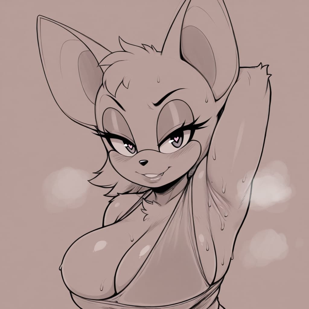 Rogue_the_Bat, Sonic_(series), bat, armpits, presenting_armpit, presenting_armpit, armpit_focus, sweaty armpit, large_breasts, sweaty, seductive, heart_eyes, musk, Sega, armpit_tuft, fur, shortstack